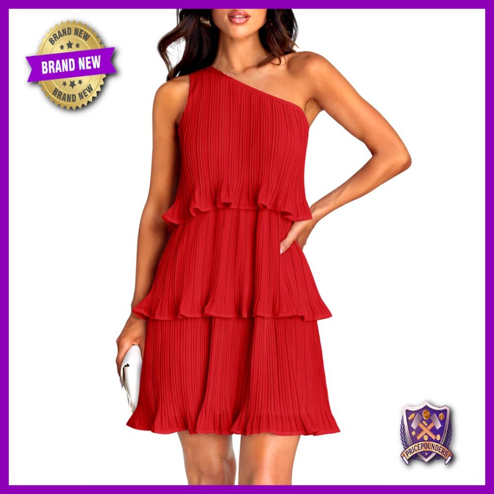 Boho One Shoulder Ruffle Tiered Mini Dress Sleeveless Summer Chic Flowy